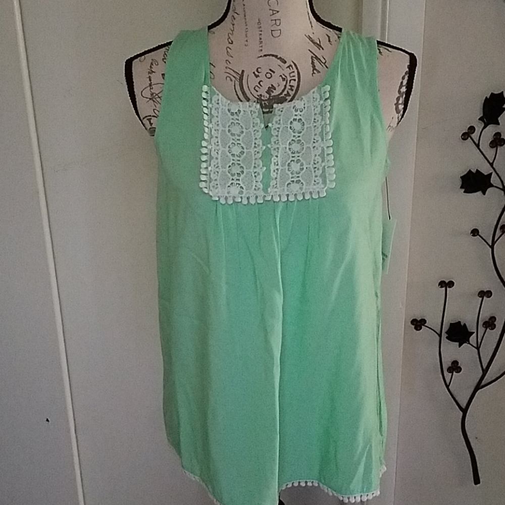 Crown and Ivy Mint Glow Garden Party Top NWT